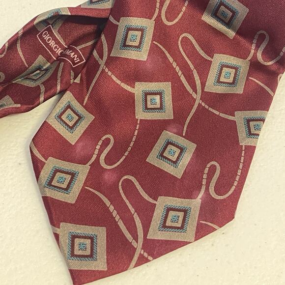 GIORGIO ARMANI Cravatte Burgundy Gray Geometric Silk Necktie TIE 58.5"L x 3.75"W - Picture 1 of 8